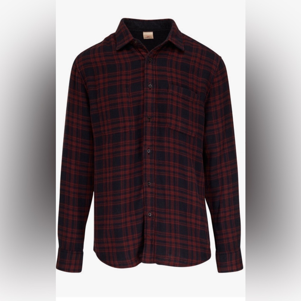 Faherty Men’s Navy & Burgundy Rawlins Plaid Reversible Button Up Shirt Size L